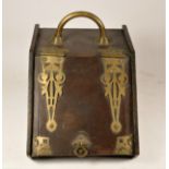 A Victorian oak fireside coal scuttle/logbox, with decorative brass hinges brass drop handle and