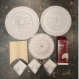 A substantial collection of coving, ceiling roses and coving corner sets, including brands such as
