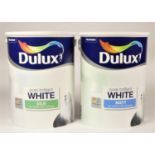 Nineteen tins of Dulux Pure Brilliant White, silk and matt emulsion, 5L - 6L