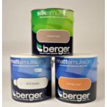 Approximately 50 tins of Berger paint, consisting of silk and matt emulsion, various colours to