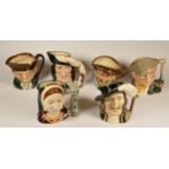 Six Royal Doulton character jugs, to include - Catherine Of Aragon, Drake, Athos, Old Charley and D'