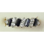 A 9ct white gold ring set with blue and white sapphires, L 1/2, 1.7gm