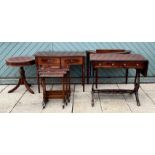 A collection of five mahogany furniture pieces to include, an inlaid nest of tables, drum table with