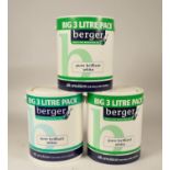 32 litres of Berger Brilliant White emulsion, 1 x 5 litre tins, 9 x 3 litre tins