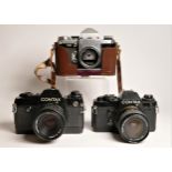 A Contax 137 MD Quartz SLR camera, with a 55mm f2 DSB lens, a Contax 139 Quartz SLR camera, with a