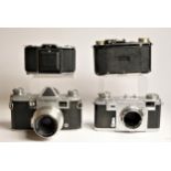 A Zeiss Ikon Contax II rangefinder camera, together with a Zeiss Ikon Super Nettel with Tessar lens,