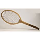 A Jaques, London, fishtail lawn tennis racket, volley special, ash frame (fishtail damaged),