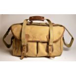 A Billingham Hadley camera bag, khaki canvas with tan trim,