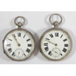 Two silver key wind open face English lever pocket watches, Chester 1989 and Birmingham 1918