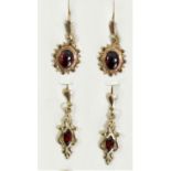 Two pairs of 9ct gold and garnet Victorian style ear pendants, 3gm