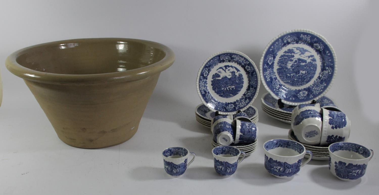 A Staffordshire pottery breakfast service by Adams, comprising of six large cups & saucers, six