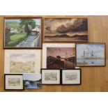 A collection of paintings to include, a David Clarkson oil on board 'Reflected In West Dock' (Goole)