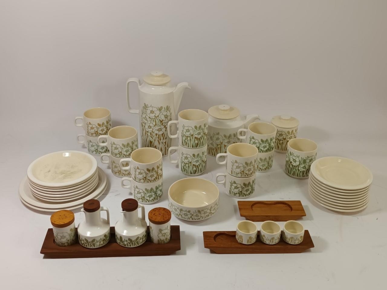 A Hornsea Fluer pattern part tea/coffee service, comprising of a coffee pot, teapot, cups & saucers,