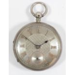 A Victorian silver key wind open face pocket watch, Chester 1890, silver dial with gold numerals,