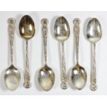 A Chinese silver set of six cast tea spoons by Tuck Tang & Co, Shanghai, c.1890/1920, with chased