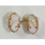 A pair of 9ct gold and shell cameo ear studs, 13 x 8mm, 2.2gm