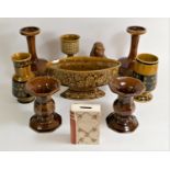 A collection of 1950's pottery pieces to include two pairs of Arthur Wood Gotland vases and Skye