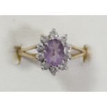 A 9ct gold, amethyst and CZ cluster ring, N, 1.6gm