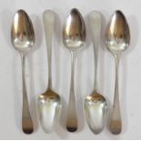 A George III silver set of 5 tea spoons, Peter & Anne Bateman, London, 1797, 74gm A rare date letter