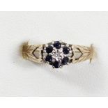 A 9ct gold sapphire and diamond cluster ring, O, 2gm