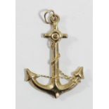 A 9ct gold anchor pendant 35mm, 1.7gm