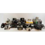 A collection of cameras and photographic equipment, to include a Minolta Dynax 505 Si, a Sony