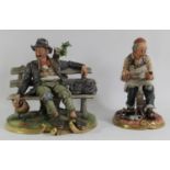 A Capodimonte figurine of a hobo seated on a bench, created by D.Bonalberti, makers mark to base,