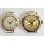 Lanco a 9ct gold octagonal ladies wristwatch, Edinburgh import 1955 and another 9ct gold wristwatch,