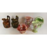 A collection of 1930's - 1950's Arthur Wood pottery pieces to include fruit baskets, flower vases,