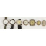 Seven silver cased vintage wristwatches, various dates and condition