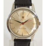 Buren Grand Prix Super Slender stainless steel automatic gentleman's wristwatch, red centre seconds,