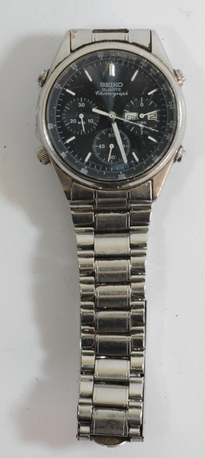 Seiko Quartz Chronograph, a stainless steel black dial gentleman's wristwatch, 7A38-706A, 441818 - Image 3 of 3