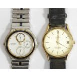 Omega Seamaster Quartz, a gilt metal date gentleman's wristwatch, ref 1337, 17 jewel movement, and