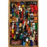 A substantial collection of play worn die-cast, including brands such as Burago, Dinky, Lledo,