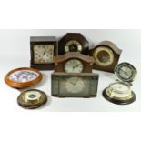 A collection of mid 20th century and later mantle clocks, wall clocks and barometers to include a