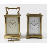 An Oclee & Son of Folkestone 8 day carriage clock, brass cased bevel edged glass panels with white