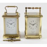 A Lionel Peck of London 8 day carriage clock brass cased with bevel edged glass panels, white