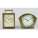 An Art Noveuo style 8 day mantle clock, silver plated case, white enameled dial marked "Made in