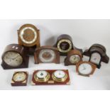 A collection of mid 20th century mantle clocks and barometers to include Westminster chime