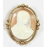 A 9ct gold mounted shell cameo brooch, 50 x 43mm, 18 gm