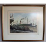 Adrian Thompson (B 1960) "Home From The Med" depicting Wilson Line Cattaro with tug and Hull