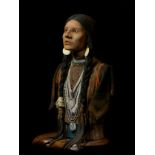 Brian Tozer (b.1944).Young Girl of 'Ute' Rocky Mountain Tribe 1860, stoneware clay, leather,