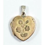 A Victorian 9ct rose gold heart locket, Birmingham 1899, with applied Forget me not motif, 15 x