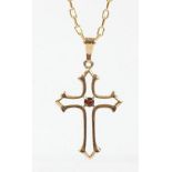 A gold and garnet cross pendant, stamped 9, 26 x 16cm, 3.9gm