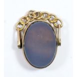 An Edwardian 9ct rose gold banded onyx fob pendant, Chester 1907, 22 x 16mm, 6.3gm