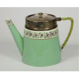 A Royal Worcester silver mounted tea pot, design W9363, London 1933, puce marks for 1926, cane