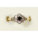 A 9ct gold sapphire and CZ ring, Q, 1.9gm
