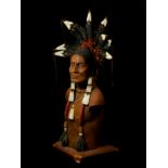 Brian Tozer (b.1944). Snake Dancer, Hopi Medicine Man, stoneware clay, leather, shells, wall
