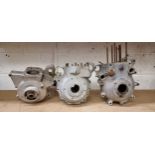 An AJS Model 30 crankcase, 56/60 02086, a BSA A7 crankcase CA7SS 5397 HC and another crankcase