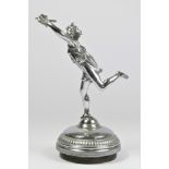 A chrome car mascot in the form of a lady with a dove mounted on a radiator cap, 21cm.